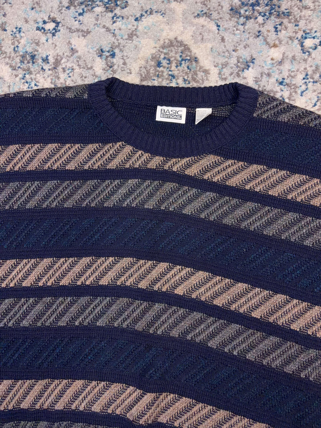 Vintage Basic Editions Striped Pattern Pullover Knit Sweater Size 3XL