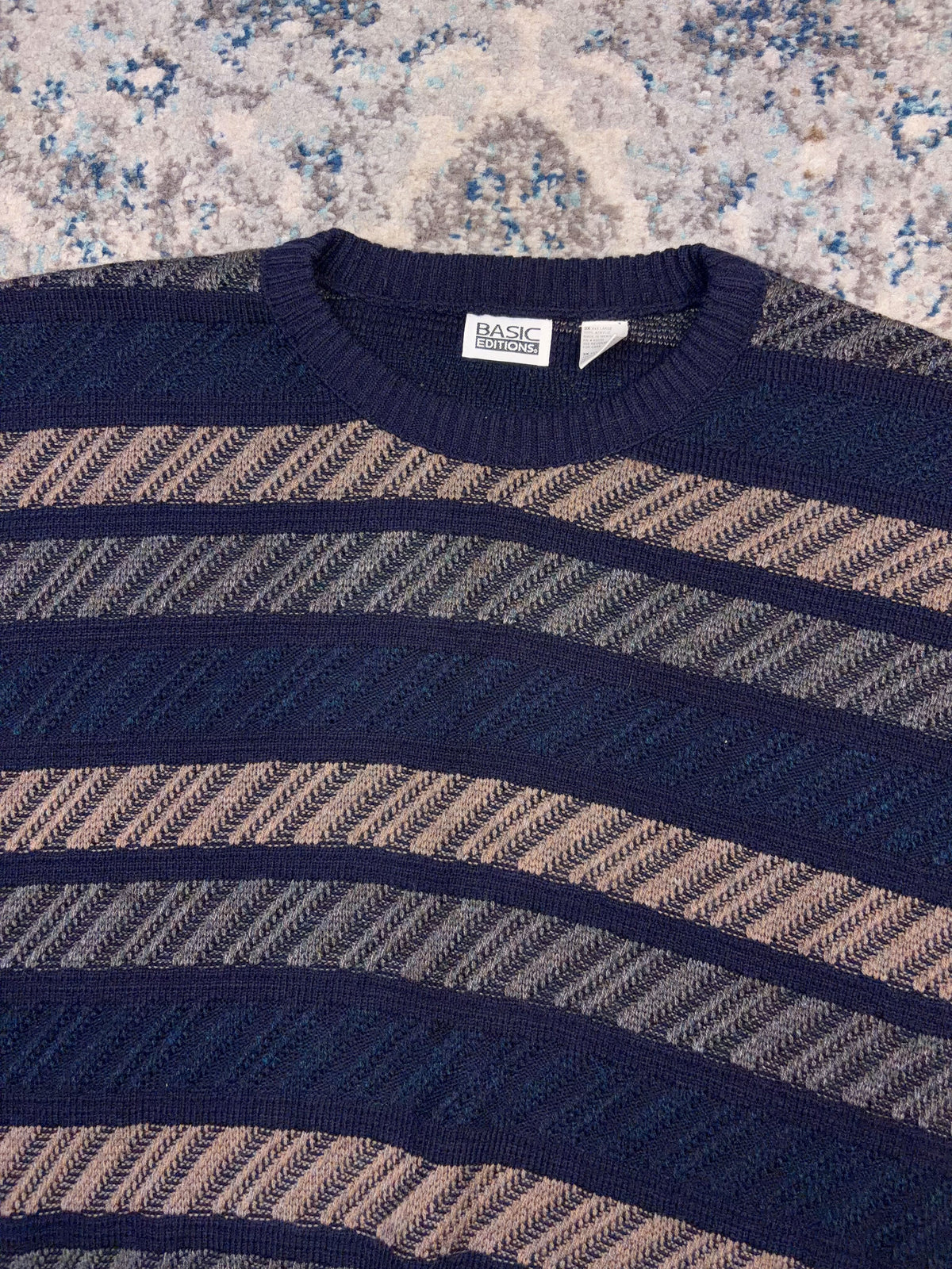 Vintage Basic Editions Striped Pattern Pullover Knit Sweater Size 3XL
