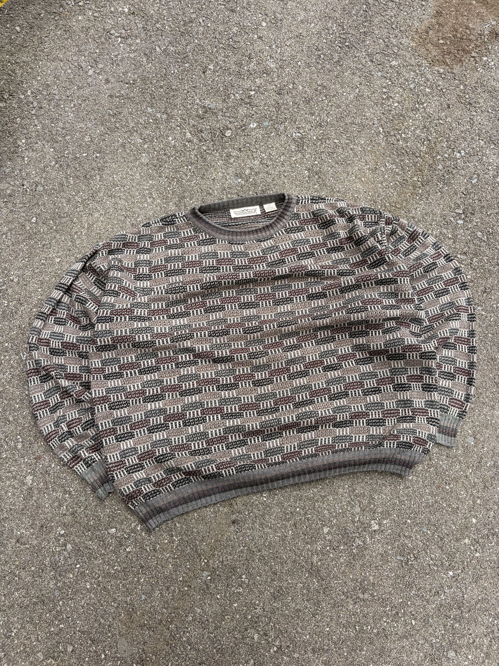 Vintage 90s Natural Issue Block Stripe Pattern Pullover Knit Sweater Size LT