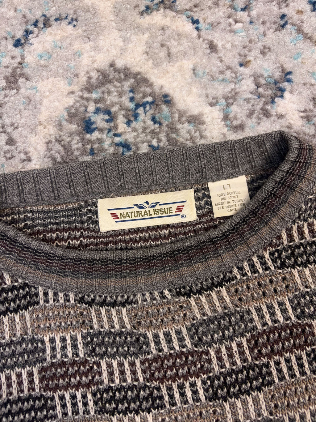 Vintage 90s Natural Issue Block Stripe Pattern Pullover Knit Sweater Size LT