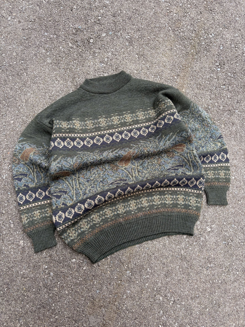 Vintage Nico Floral Stripe Pattern Pullover Mock Neck Knit Sweater Size Large