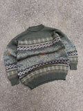 Vintage Nico Floral Stripe Pattern Pullover Mock Neck Knit Sweater Size Large