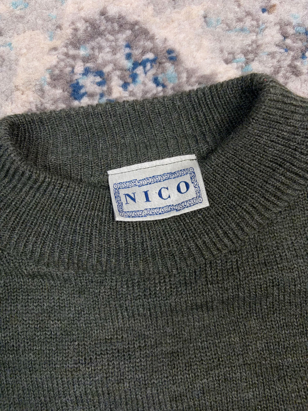 Vintage Nico Floral Stripe Pattern Pullover Mock Neck Knit Sweater Size Large