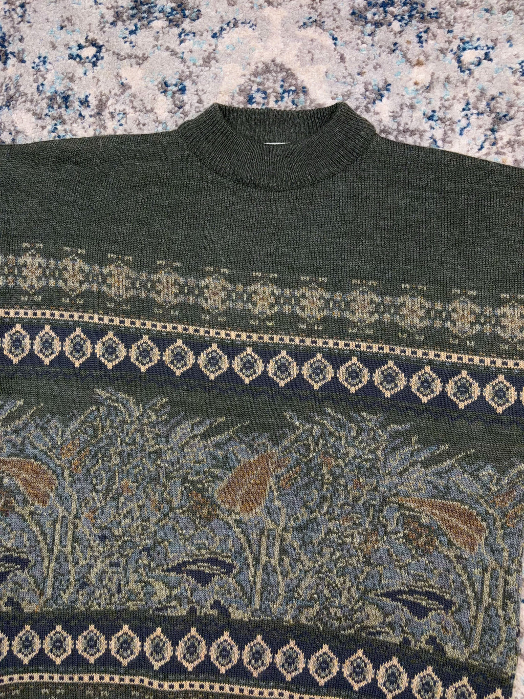 Vintage Nico Floral Stripe Pattern Pullover Mock Neck Knit Sweater Size Large