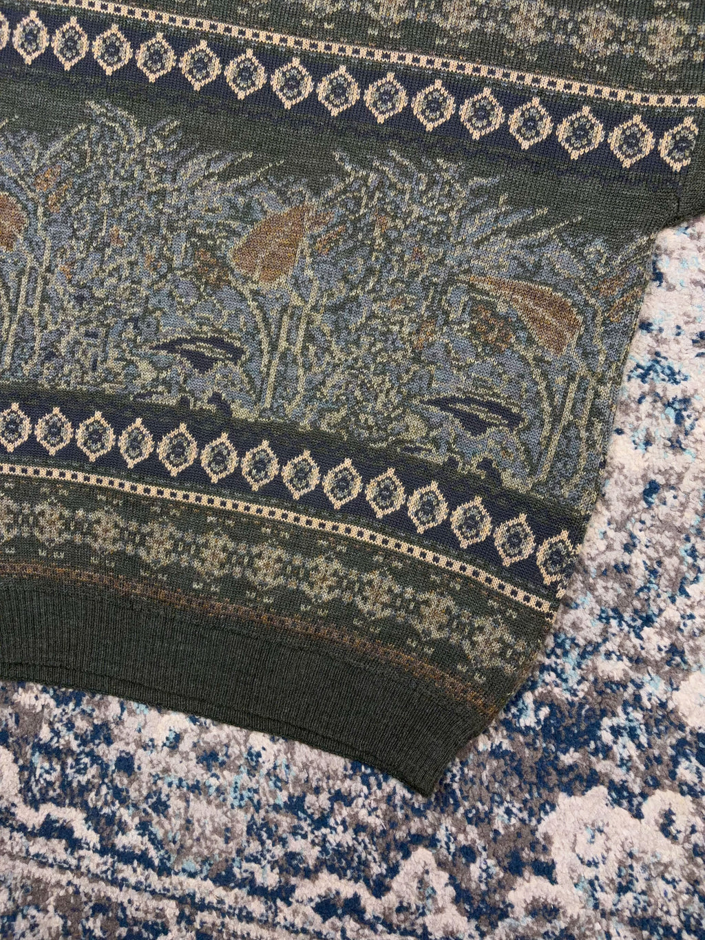 Vintage Nico Floral Stripe Pattern Pullover Mock Neck Knit Sweater Size Large
