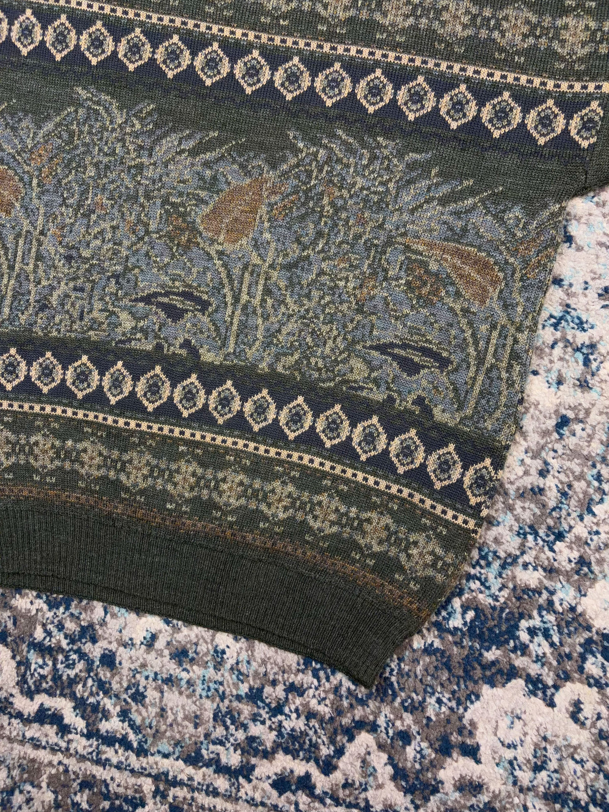 Vintage Nico Floral Stripe Pattern Pullover Mock Neck Knit Sweater Size Large