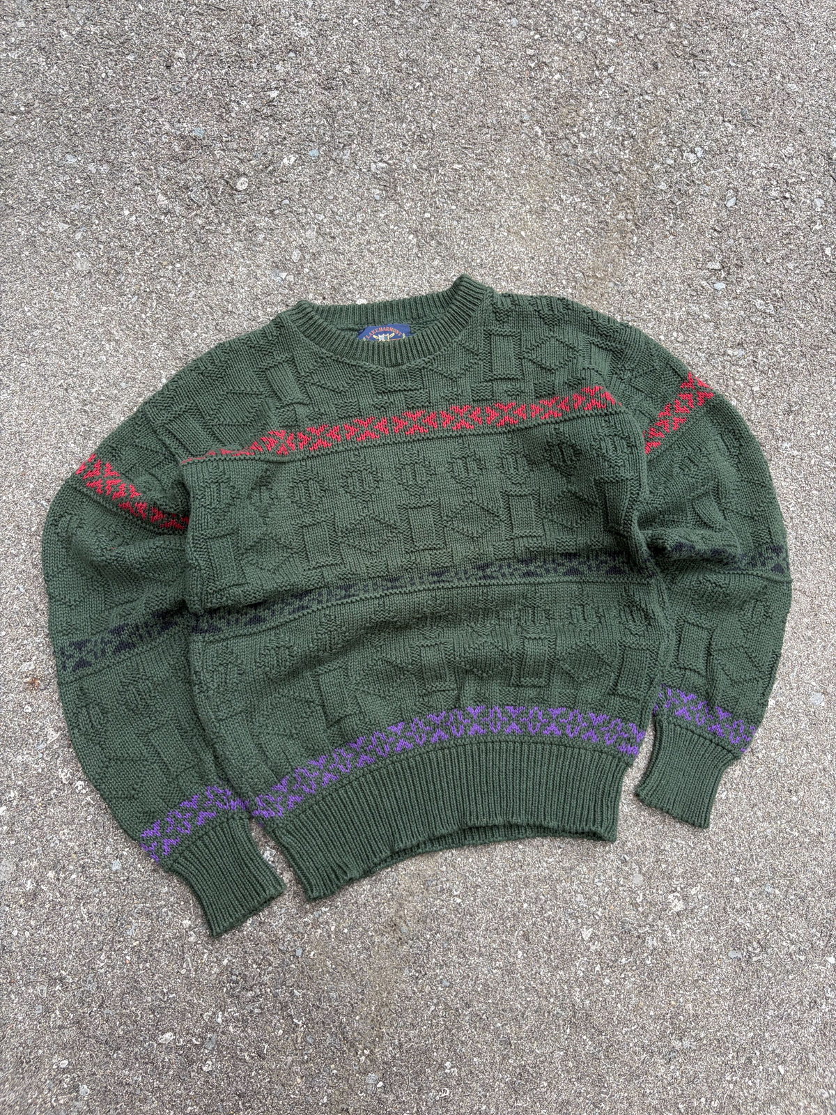 Vintage 90s Lake Harmony Rowing Club Geometric Texture Pattern Knit Sweater Size Medium