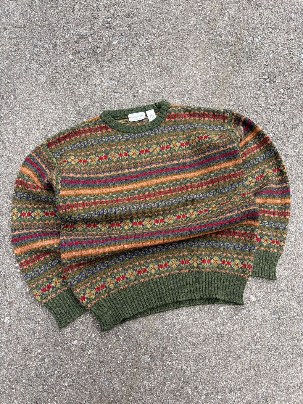 Vintage 90s Peterborough Now 100% Wool Stripe Patter Pullover Knit Sweater Size Medium