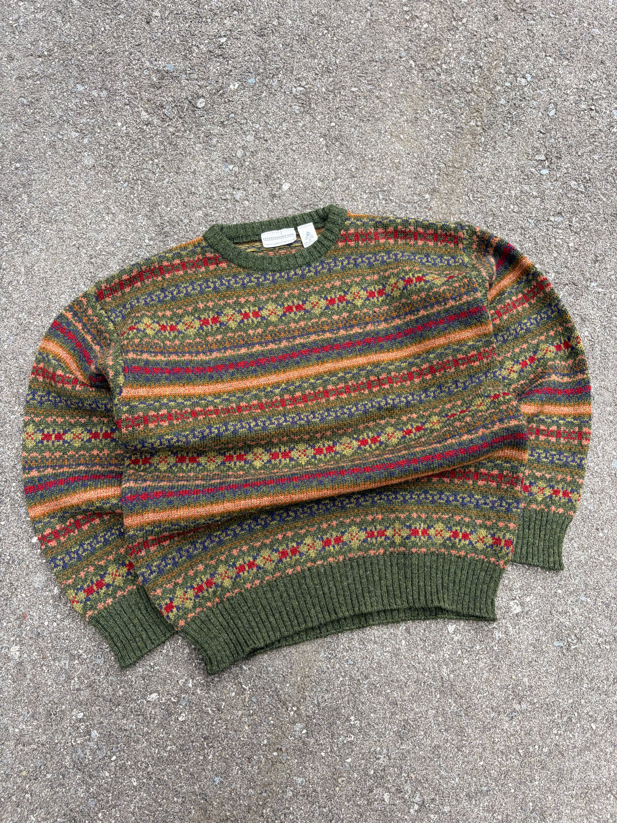 Vintage 90s Peterborough Now 100% Wool Stripe Patter Pullover Knit Sweater Size Medium