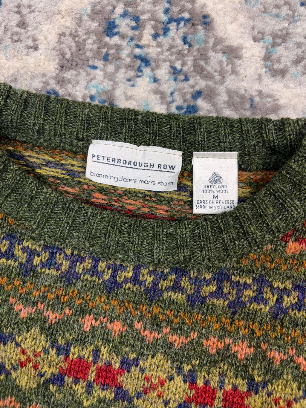 Vintage 90s Peterborough Now 100% Wool Stripe Patter Pullover Knit Sweater Size Medium