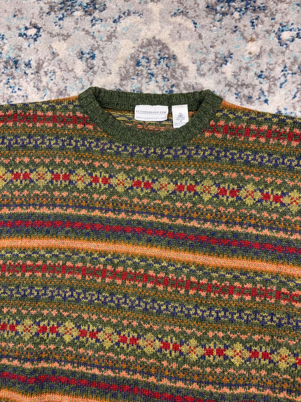 Vintage 90s Peterborough Now 100% Wool Stripe Patter Pullover Knit Sweater Size Medium