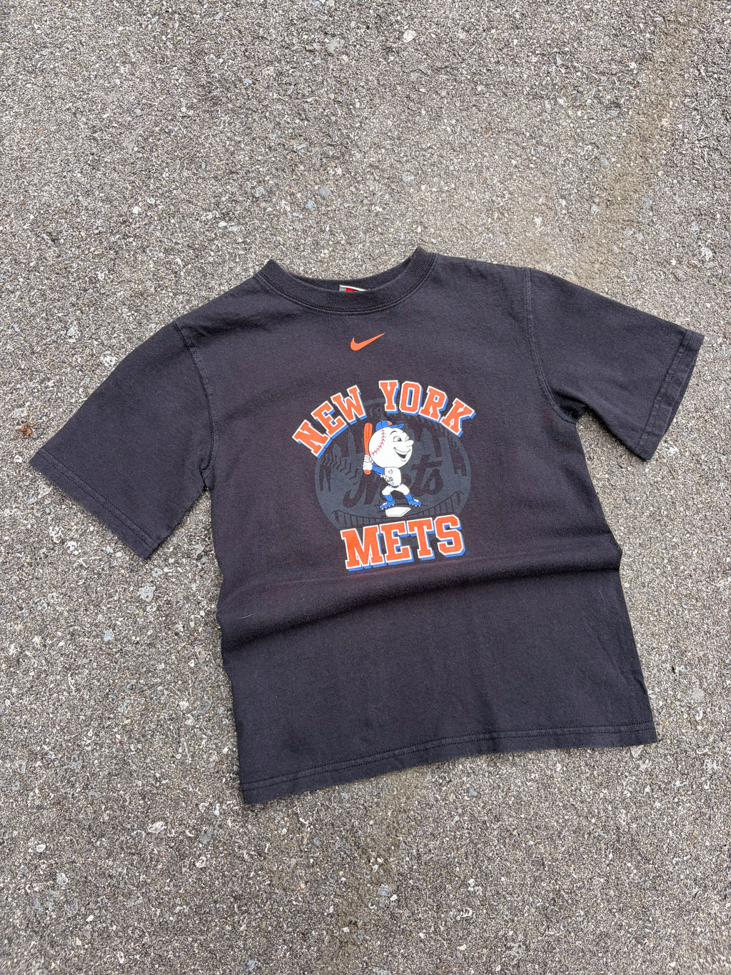 Vintage New York Mets MLB Nike Middle Swoosh Mascot Graphic T-Shirt Size YOUTH 6