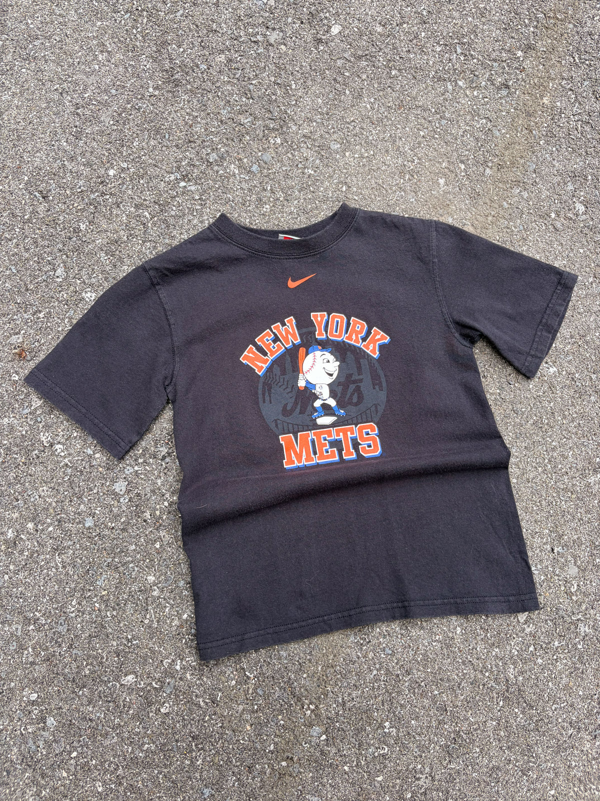 Vintage New York Mets MLB Nike Middle Swoosh Mascot Graphic T-Shirt Size YOUTH 6