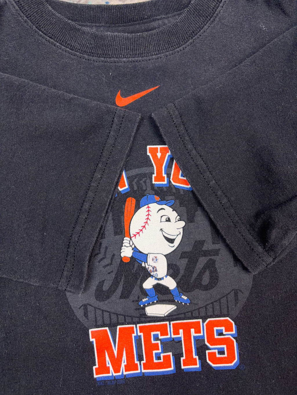 Vintage New York Mets MLB Nike Middle Swoosh Mascot Graphic T-Shirt Size YOUTH 6
