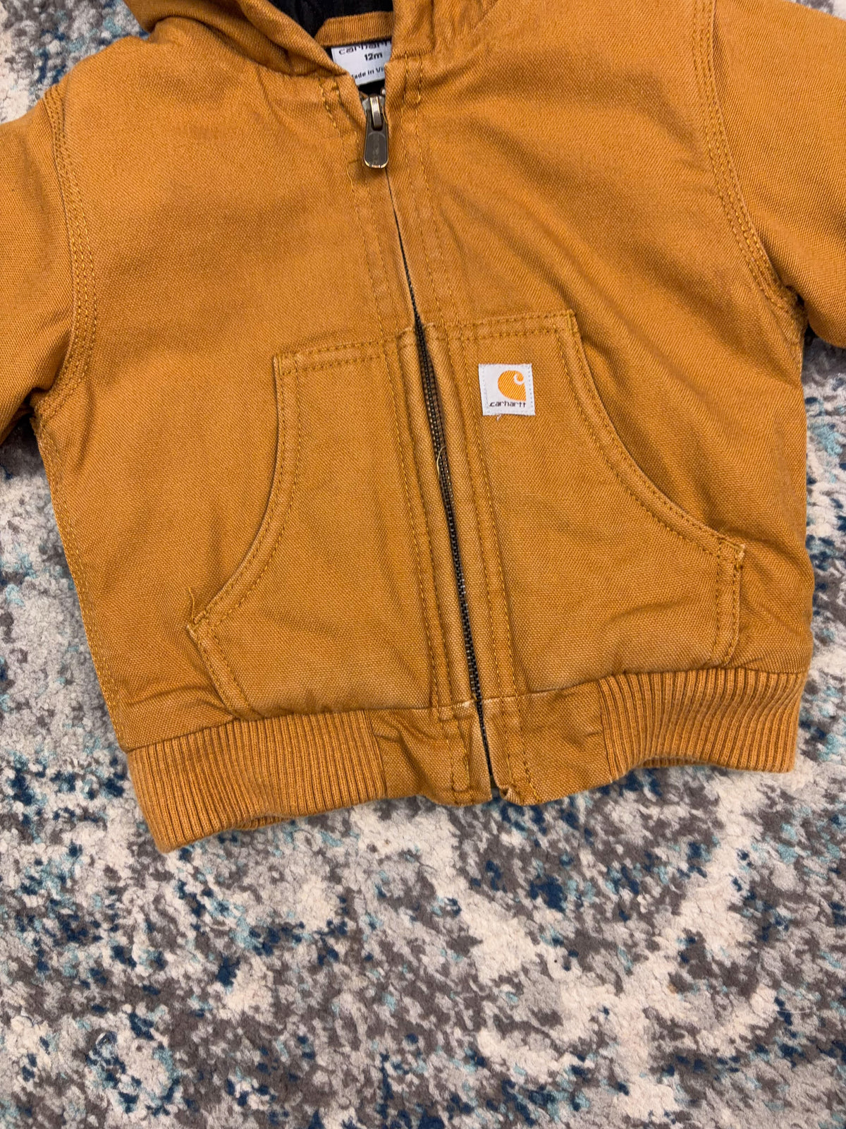 Vintage Carhartt Canvas Workwear Insulated Hooded Active Jacket Size YOUTH 12M