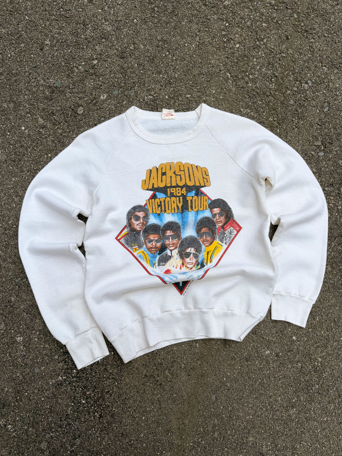 Vintage 1984 Jacksons Victory Tour Pop Music Portrait Graphic Spellout Sweatshirt Size Small
