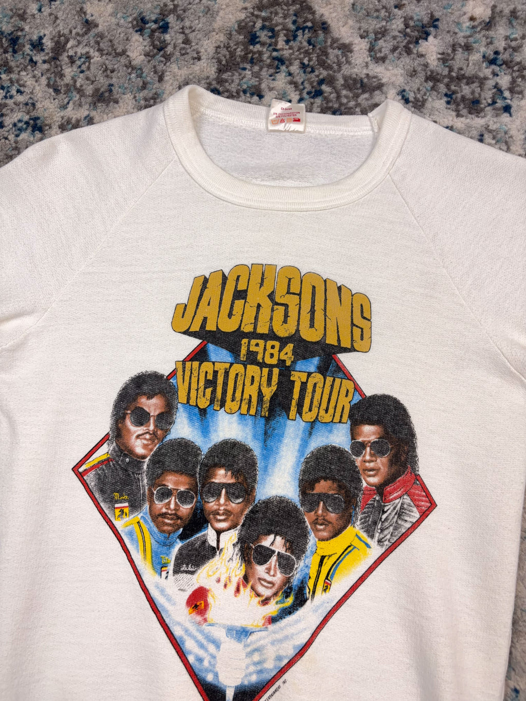 Vintage 1984 Jacksons Victory Tour Pop Music Portrait Graphic Spellout Sweatshirt Size Small