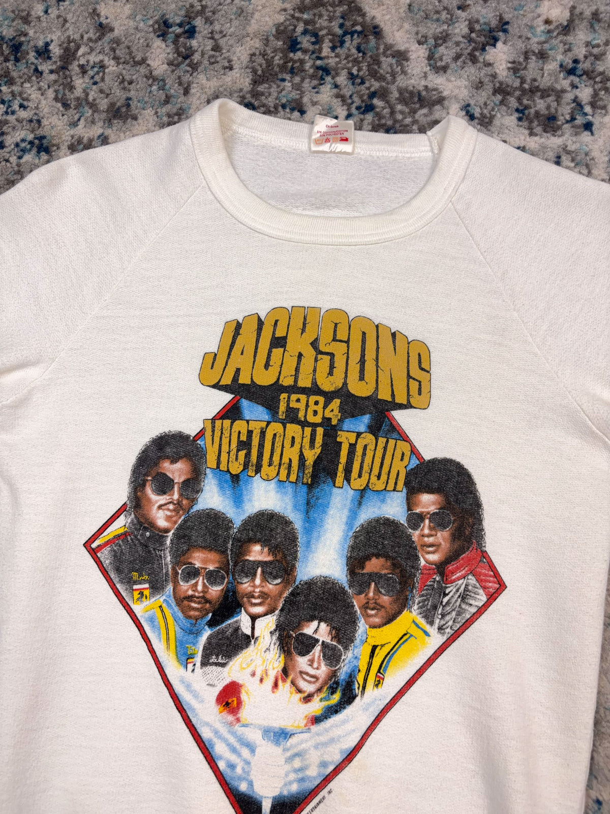 Vintage 1984 Jacksons Victory Tour Pop Music Portrait Graphic Spellout Sweatshirt Size Small