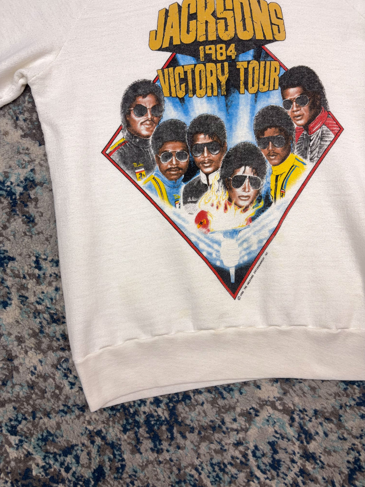 Vintage 1984 Jacksons Victory Tour Pop Music Portrait Graphic Spellout Sweatshirt Size Small