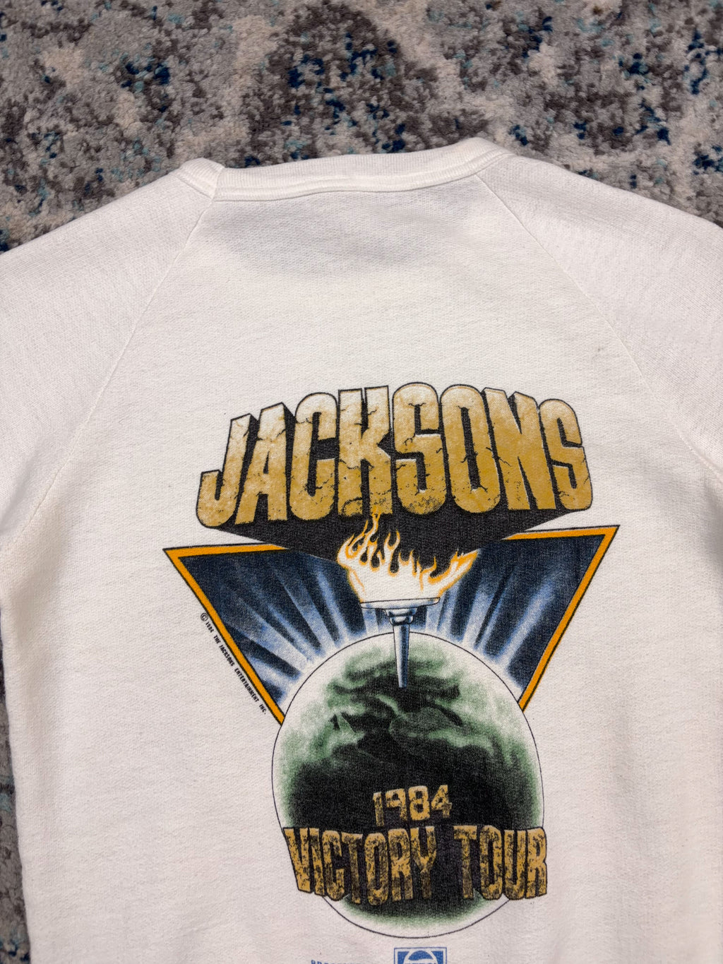 Vintage 1984 Jacksons Victory Tour Pop Music Portrait Graphic Spellout Sweatshirt Size Small