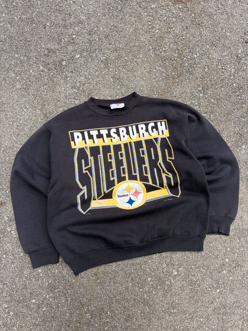 Vintage 1992 Pittsburgh Steelers NFL Big Graphic Spellout Crewneck Sweatshirt Size Large