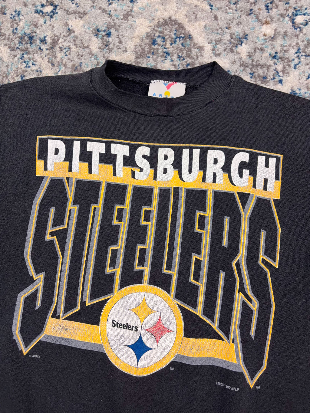 Vintage 1992 Pittsburgh Steelers NFL Big Graphic Spellout Crewneck Sweatshirt Size Large