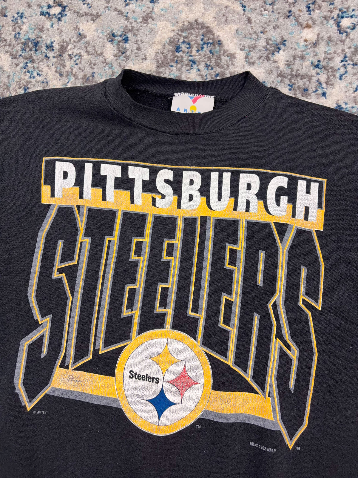Vintage 1992 Pittsburgh Steelers NFL Big Graphic Spellout Crewneck Sweatshirt Size Large