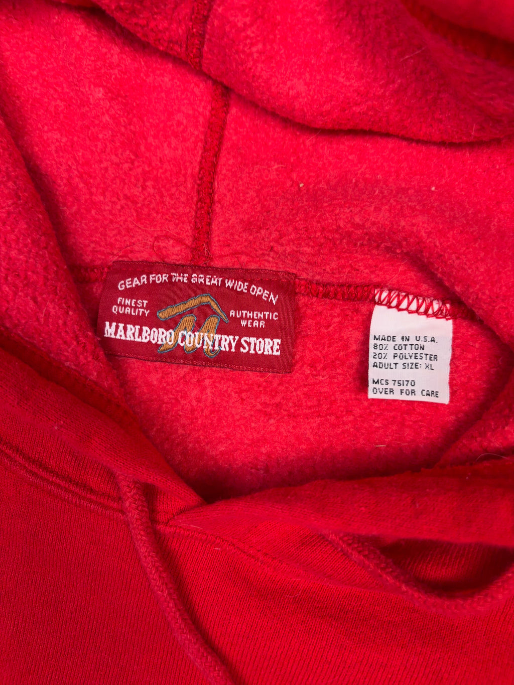 Vintage 90s Marlboro Country Store Embroidered Sleeve Patch Hooded Sweatshirt Size XL