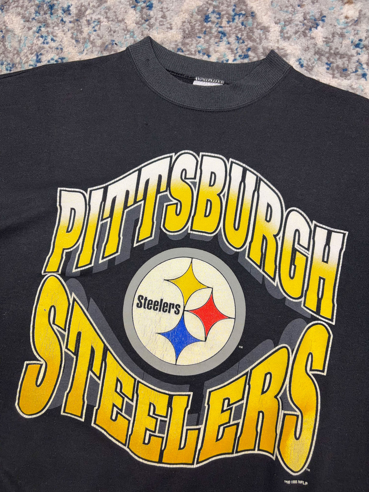 Vintage 1995 Pittsburgh Steelers NFL Big Logo Spellout Crewneck Sweatshirt Size XL