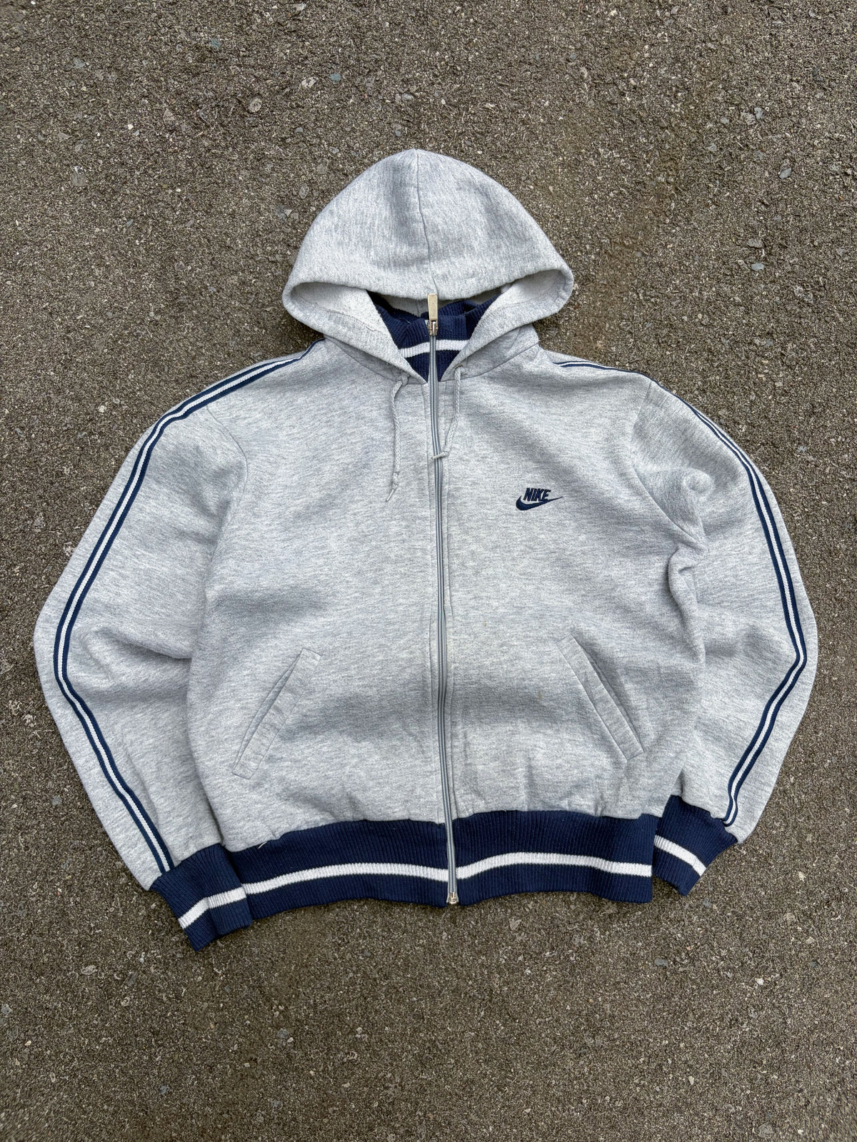 Vintage 80s/90s Nike Embroidered Swoosh Spellout Hooded Track Sweatshirt Size Medium