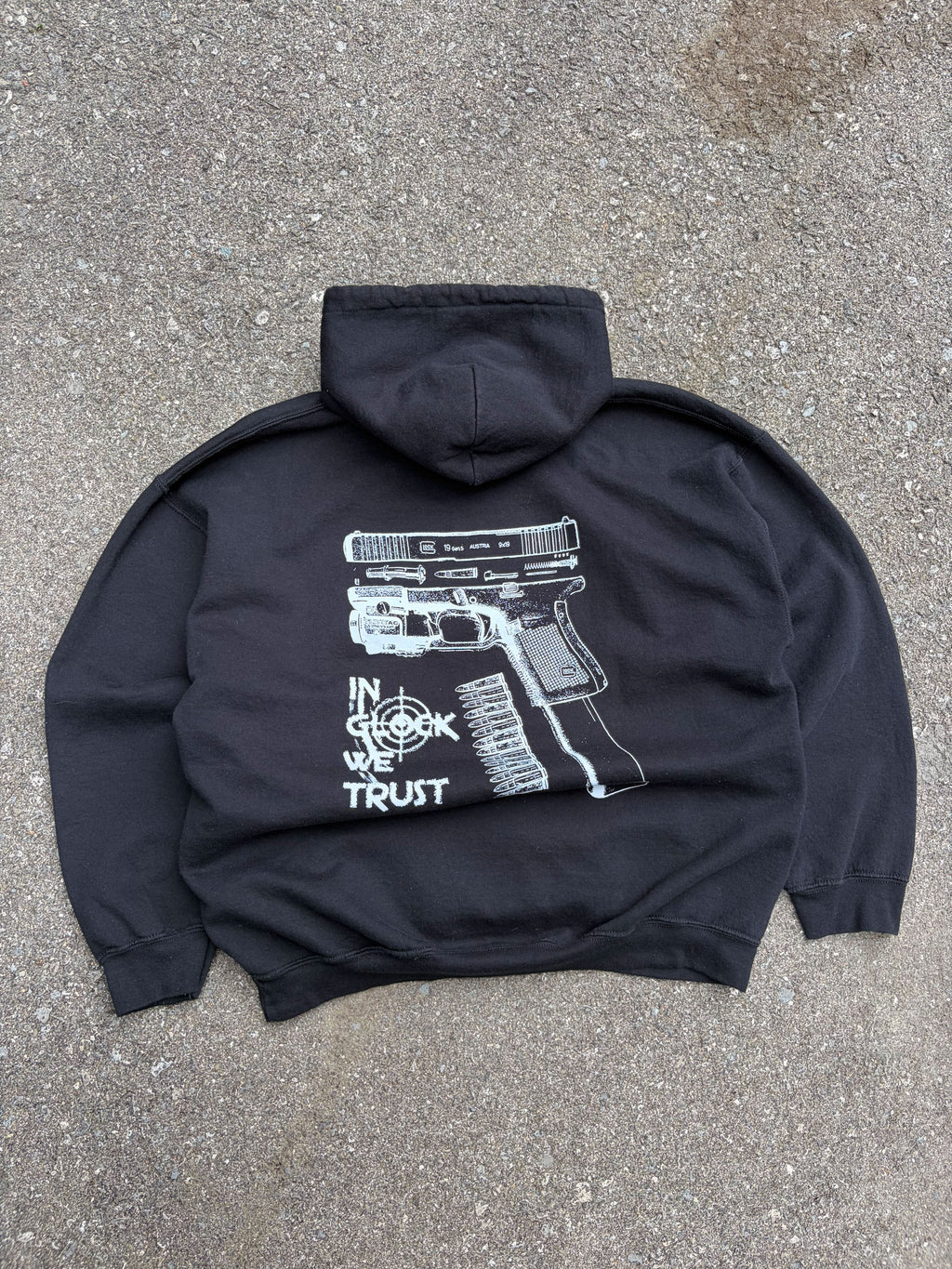 Vintage Glock In Glock We Trust Firearm Promo Graphic Hooded Sweatshirt Size XL