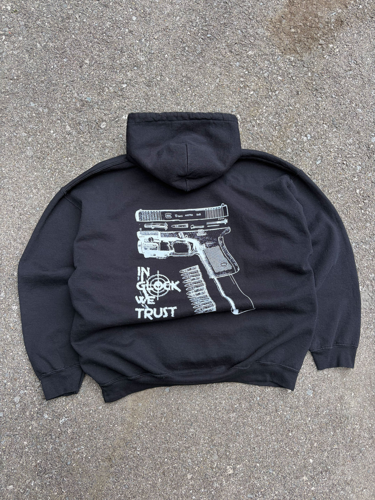 Vintage Glock In Glock We Trust Firearm Promo Graphic Hooded Sweatshirt Size XL