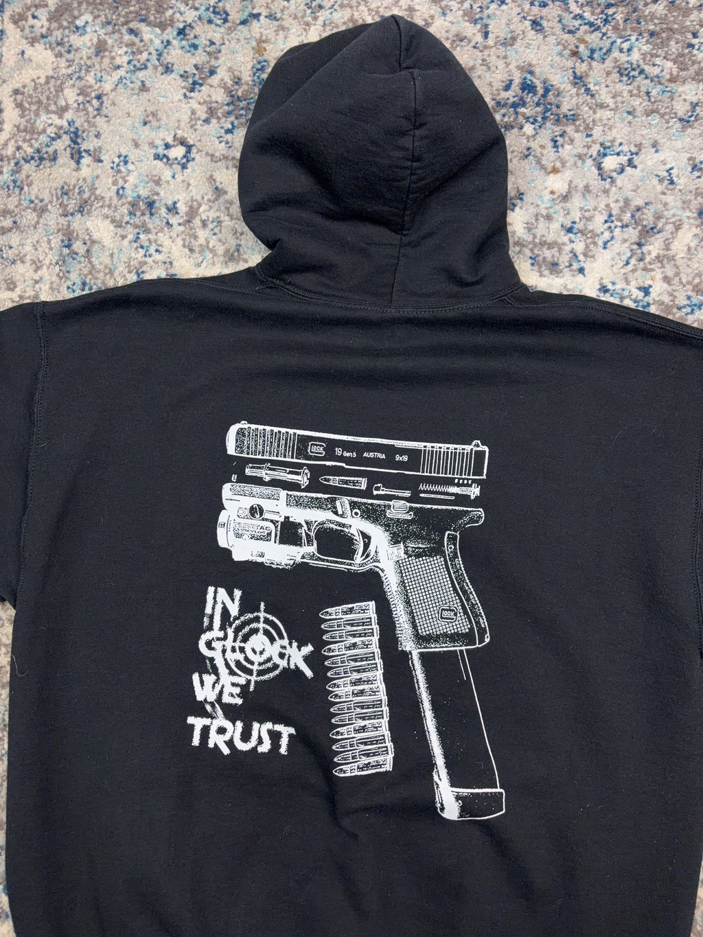 Vintage Glock In Glock We Trust Firearm Promo Graphic Hooded Sweatshirt Size XL