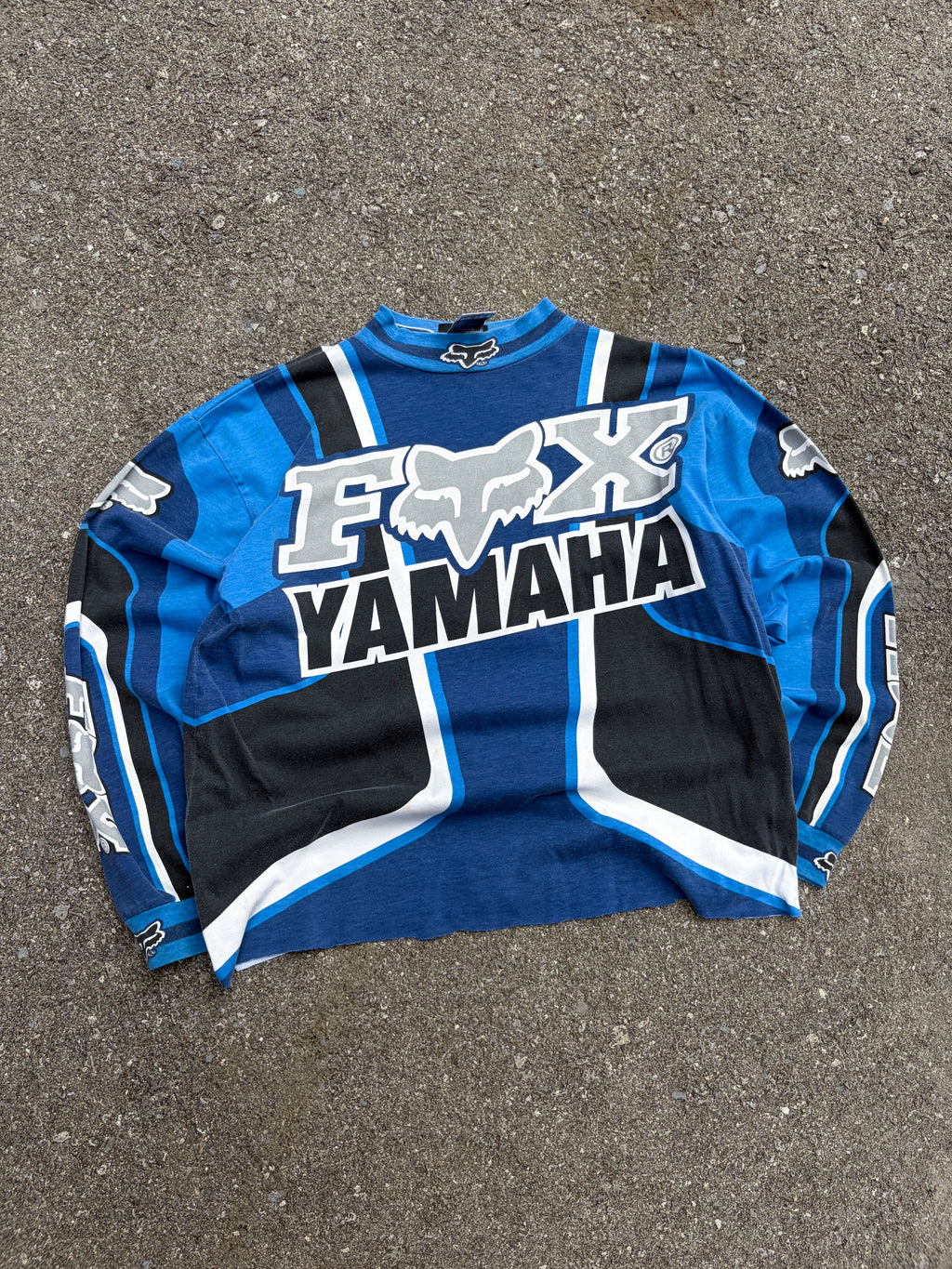 Vintage Fox Racing Yamaha Motocross Long Sleeve Spellout Cropped Jersey Size Large