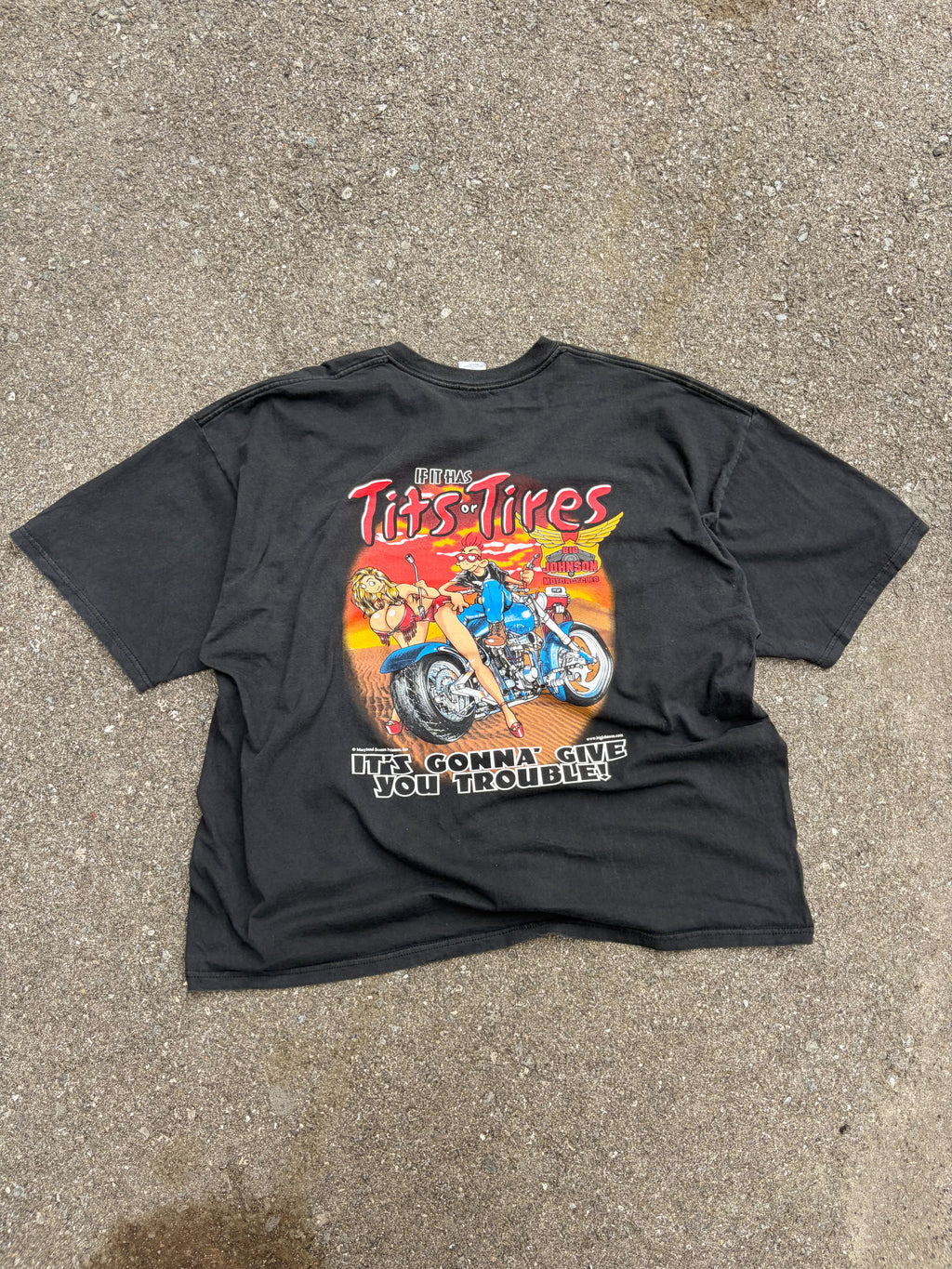 Vintage Big Johnson Motorcycles Tits Or Tires Comedy Graphic T-Shirt Size 3XL