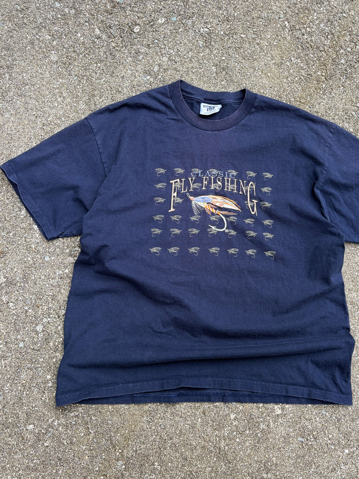 Vintage Classic Fly Fishing Embroidered Spellout Lure T-Shirt Size XL