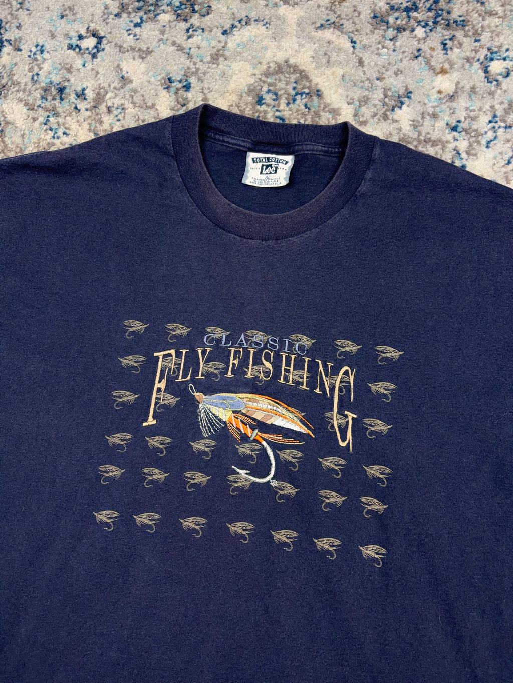 Vintage Classic Fly Fishing Embroidered Spellout Lure T-Shirt Size XL
