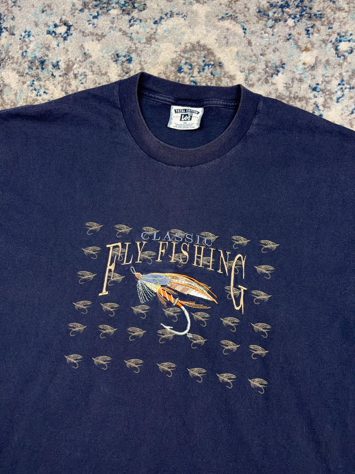 Vintage Classic Fly Fishing Embroidered Spellout Lure T-Shirt Size XL