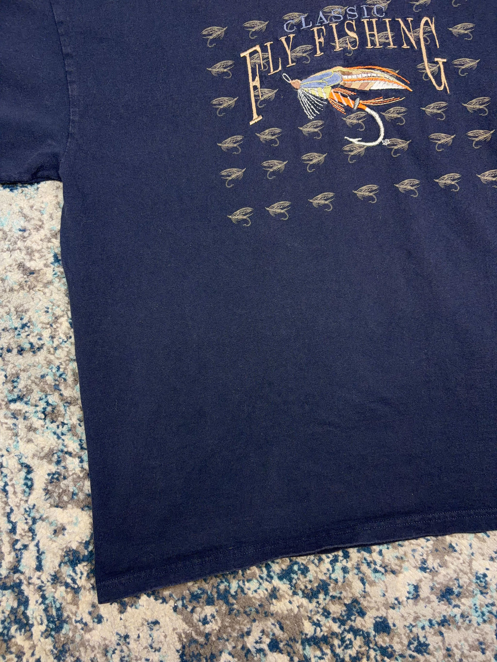 Vintage Classic Fly Fishing Embroidered Spellout Lure T-Shirt Size XL
