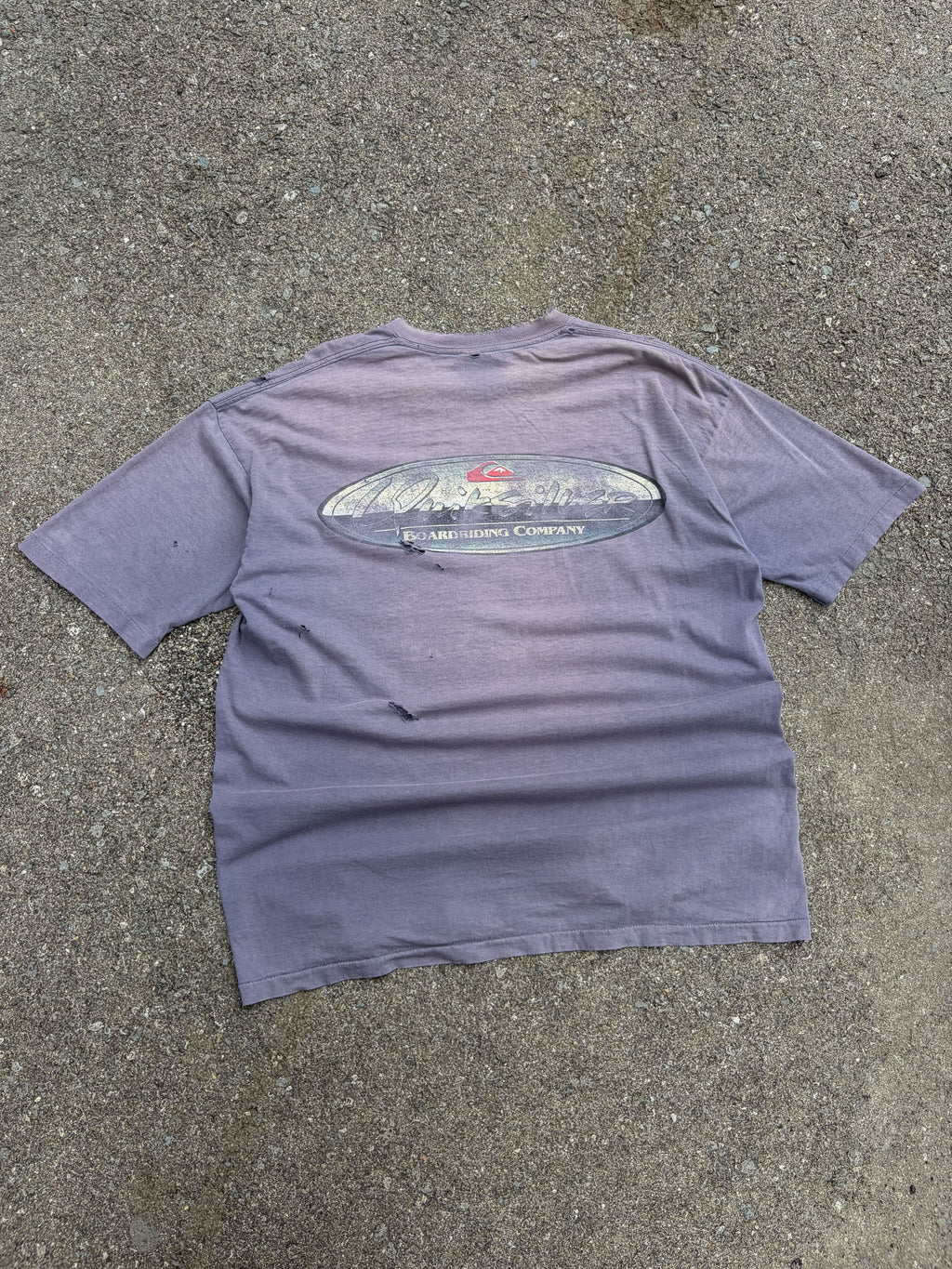 Vintage 90s Quiksilver Boarding Company Chrome Spellout Graphic T-Shirt Size XL