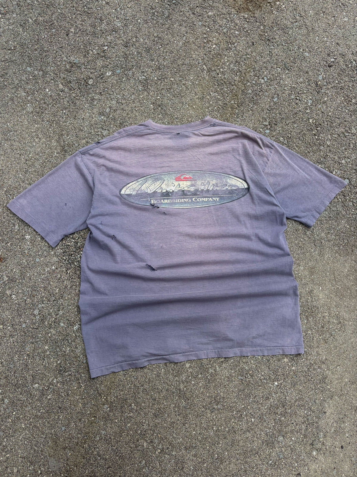 Vintage 90s Quiksilver Boarding Company Chrome Spellout Graphic T-Shirt Size XL