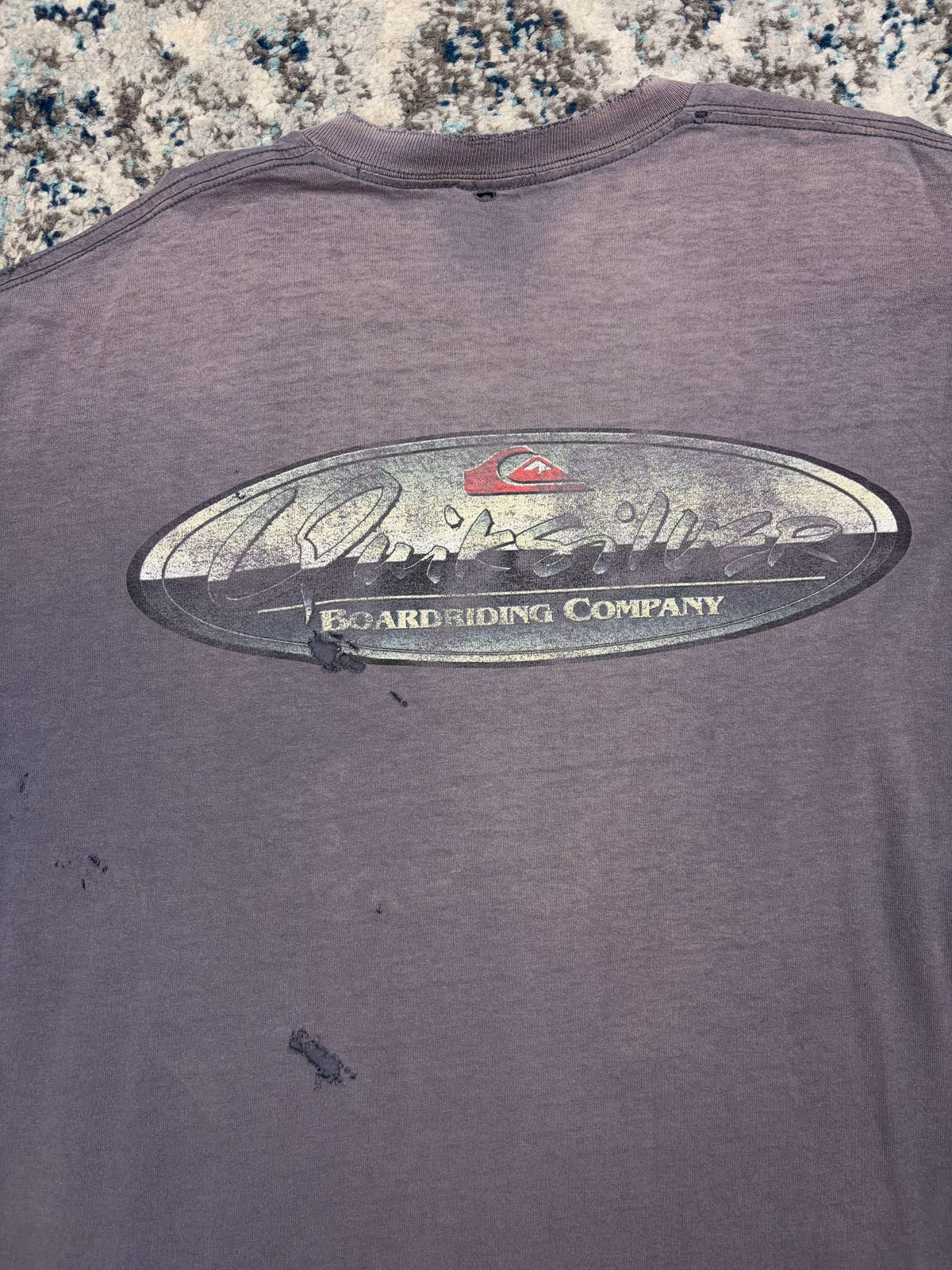Vintage 90s Quiksilver Boarding Company Chrome Spellout Graphic T-Shirt Size XL