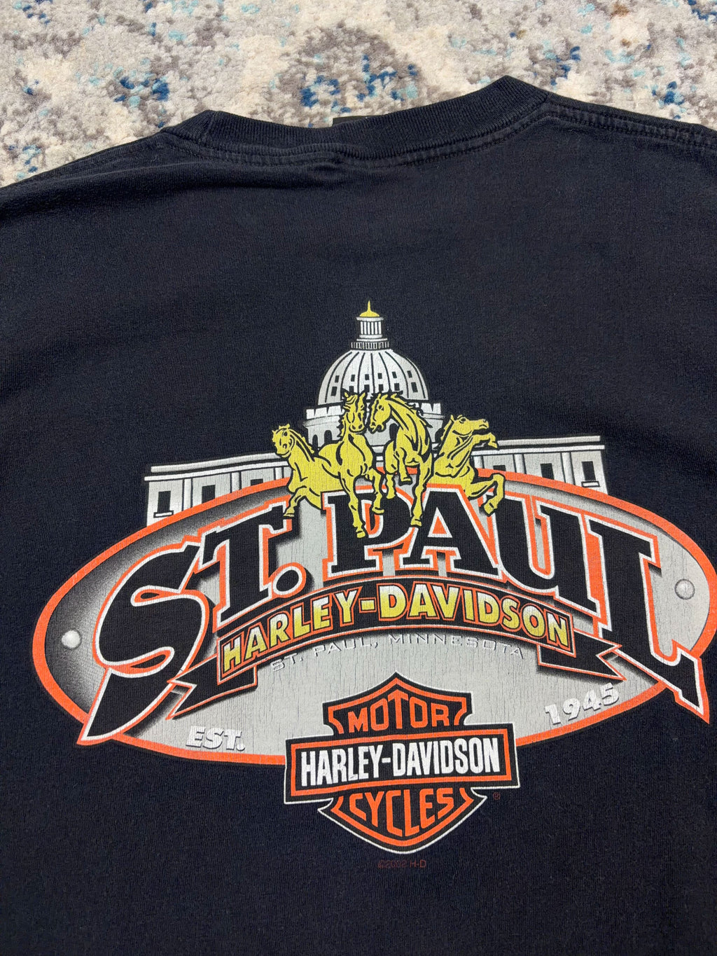 Vintage 2007 Harley Davidson Classic Logo Chrome Long Sleeve Spellout T-Shirt Size Medium