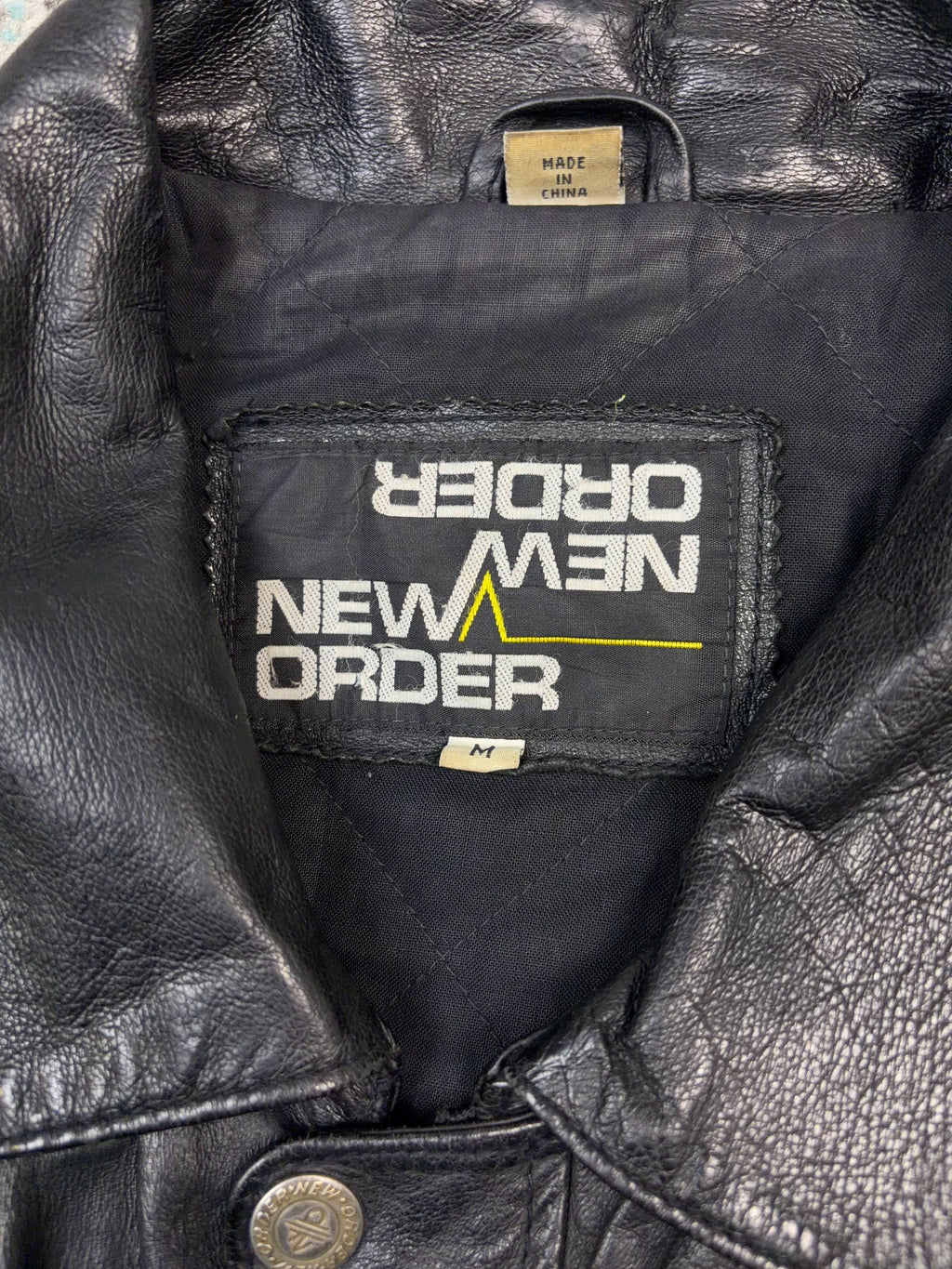 Vintage New Order Quilted Lined Leather Full Zip Bomber Jacket Size Medium