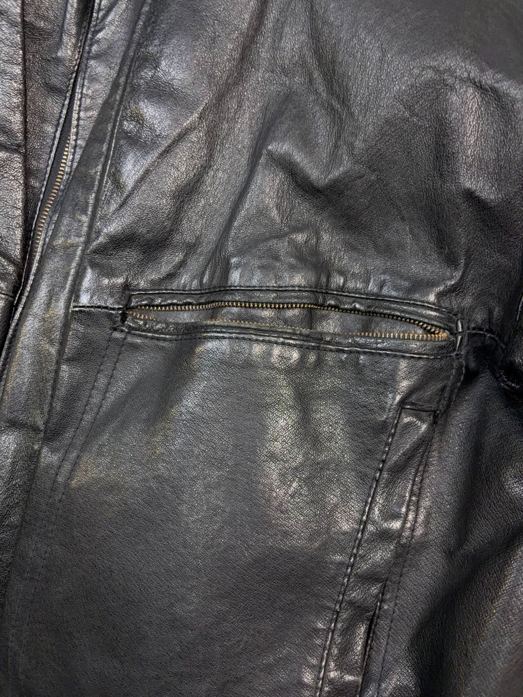 Vintage New Order Quilted Lined Leather Full Zip Bomber Jacket Size Medium