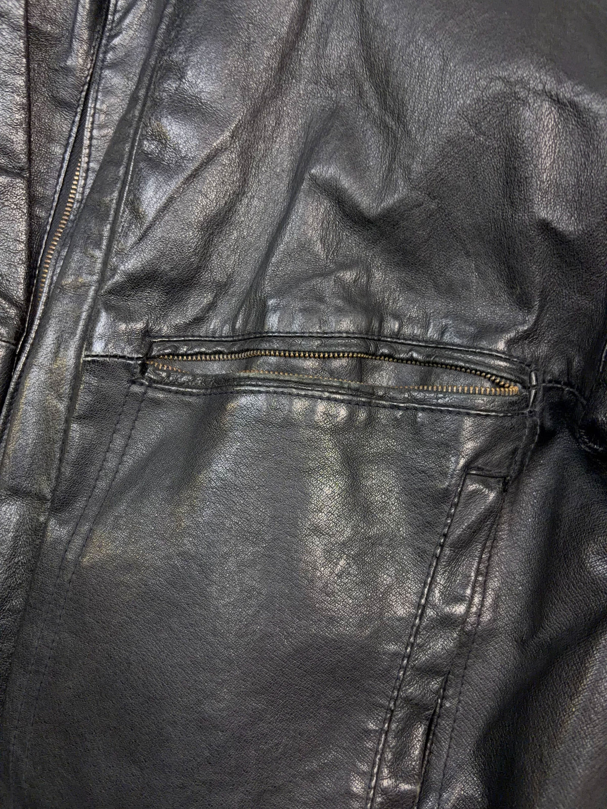 Vintage New Order Quilted Lined Leather Full Zip Bomber Jacket Size Medium