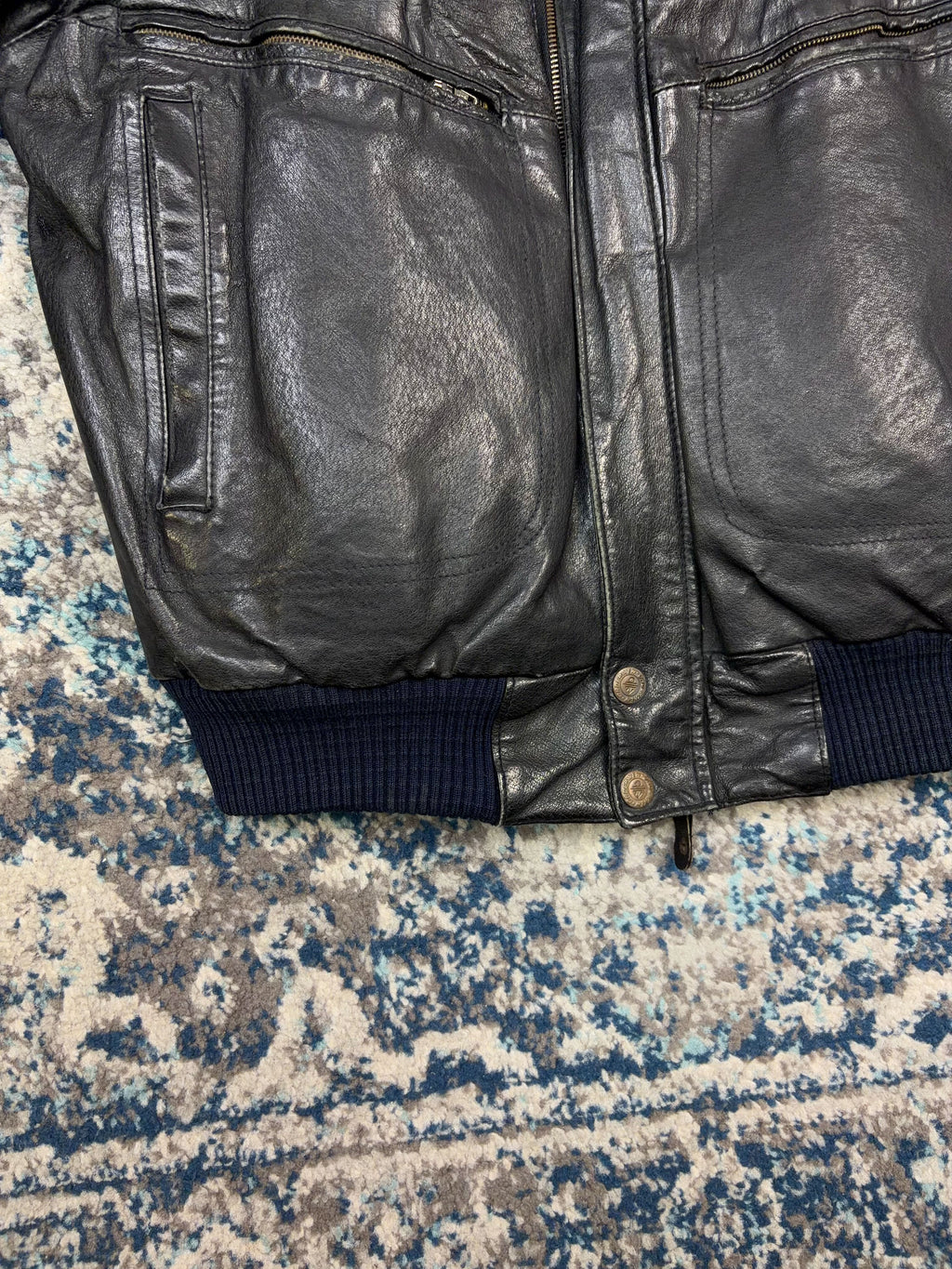 Vintage New Order Quilted Lined Leather Full Zip Bomber Jacket Size Medium