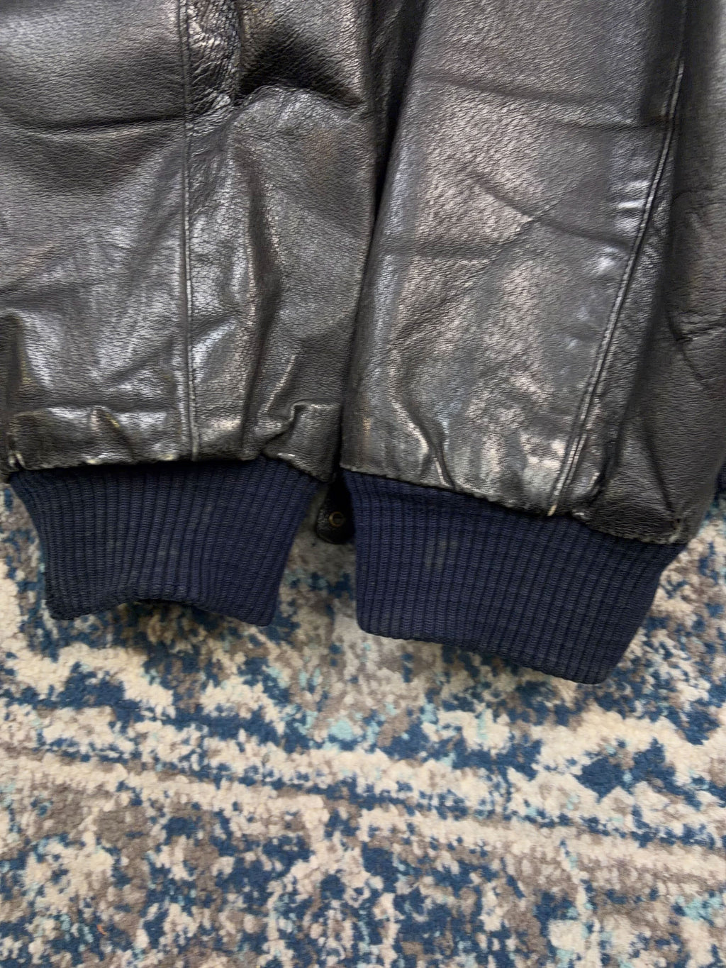 Vintage New Order Quilted Lined Leather Full Zip Bomber Jacket Size Medium