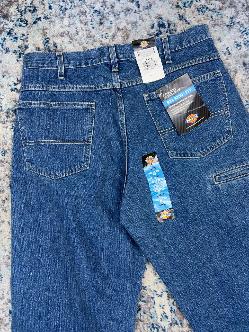 Vintage Dickies Relaxed Fit Double Knee Dark Wash Denim Workwear Pants Size 34