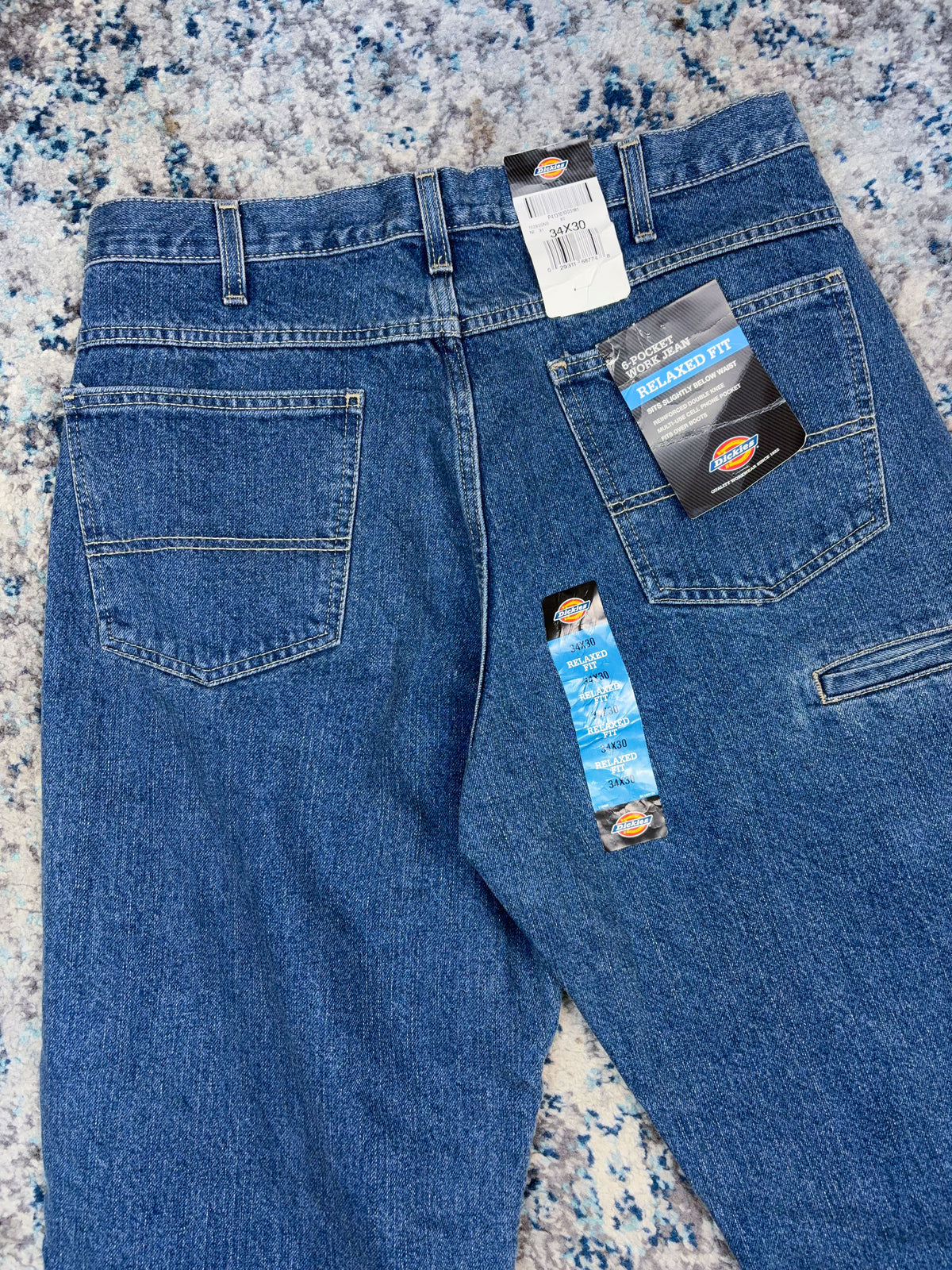 Vintage Dickies Relaxed Fit Double Knee Dark Wash Denim Workwear Pants Size 34